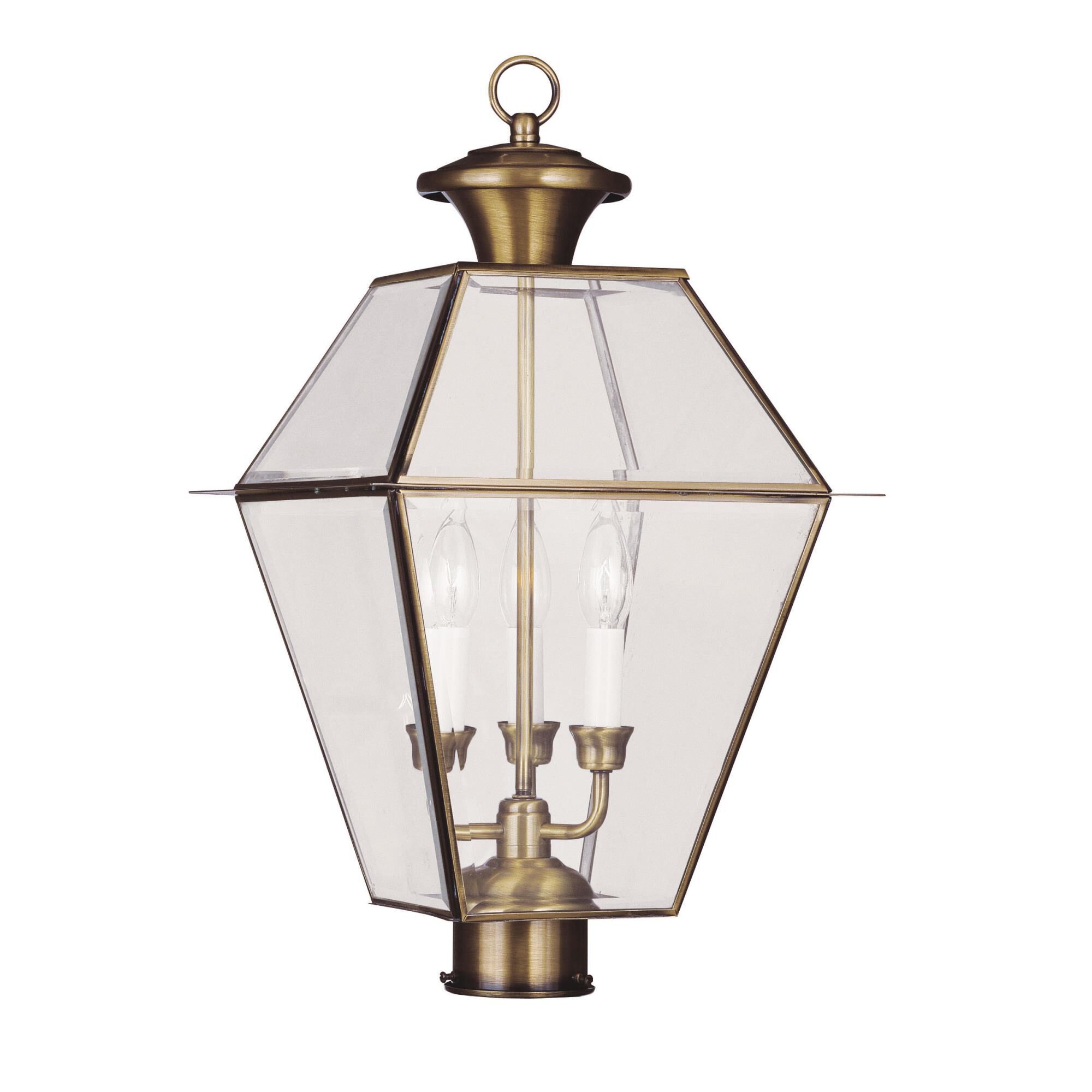 Shown in Antique Brass finish and Clear Beveled glass